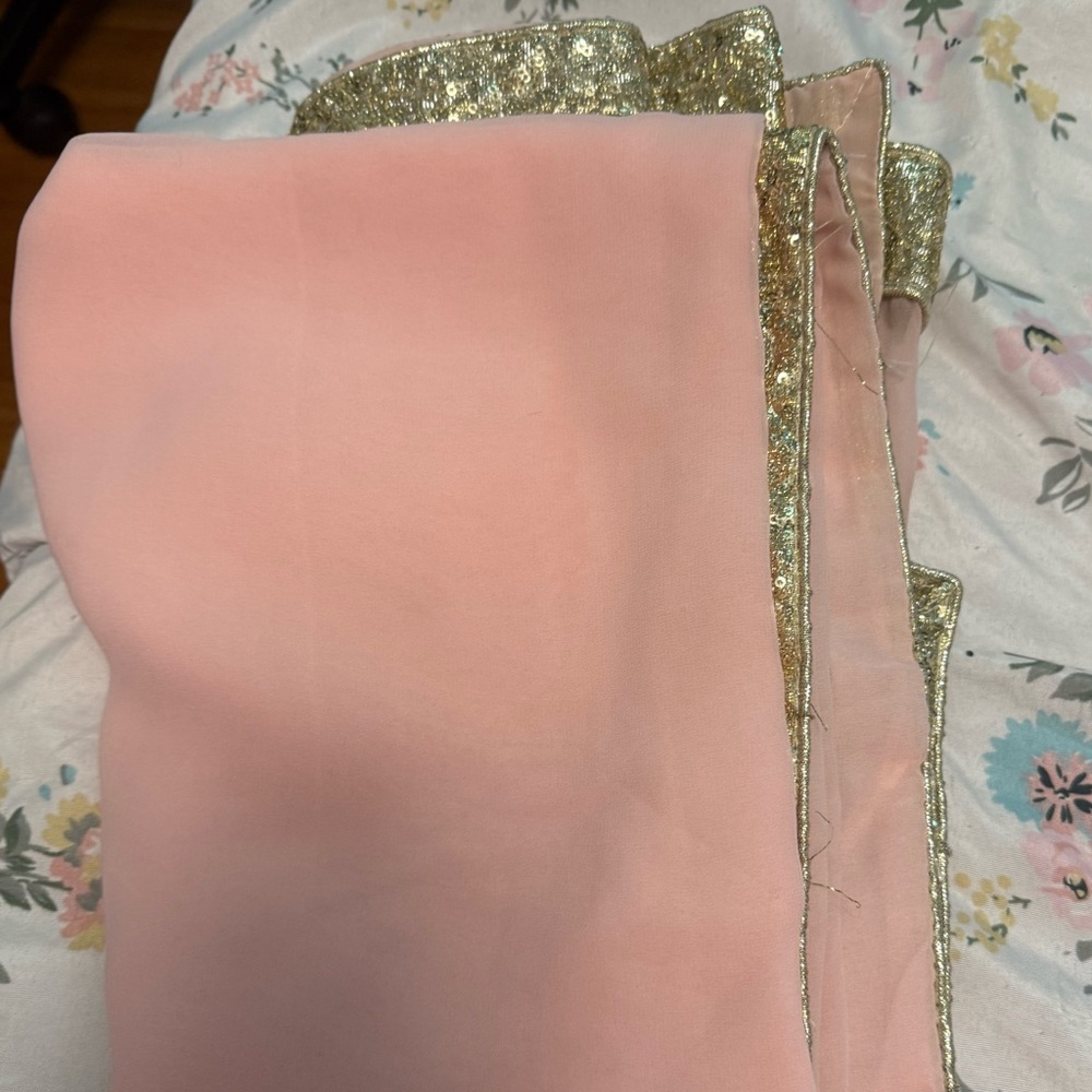 Bollywood Baby Pink Georgette Sari – Brand New with Gold Sequin Border